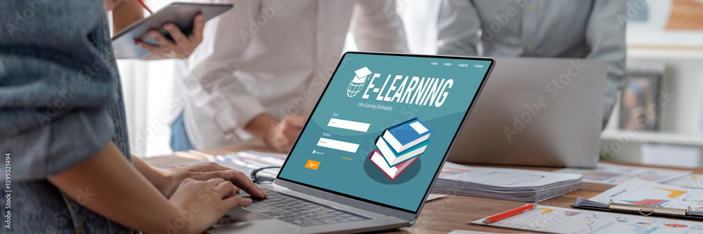 Fototapete E-learning website with brisk sofware for student to study online on the internet network