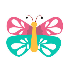 Whimsical Teal and Pink Butterfly with Abstract Floral Wings