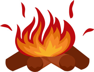 Campfire Icon: Vibrant Flames and Rustic Logs