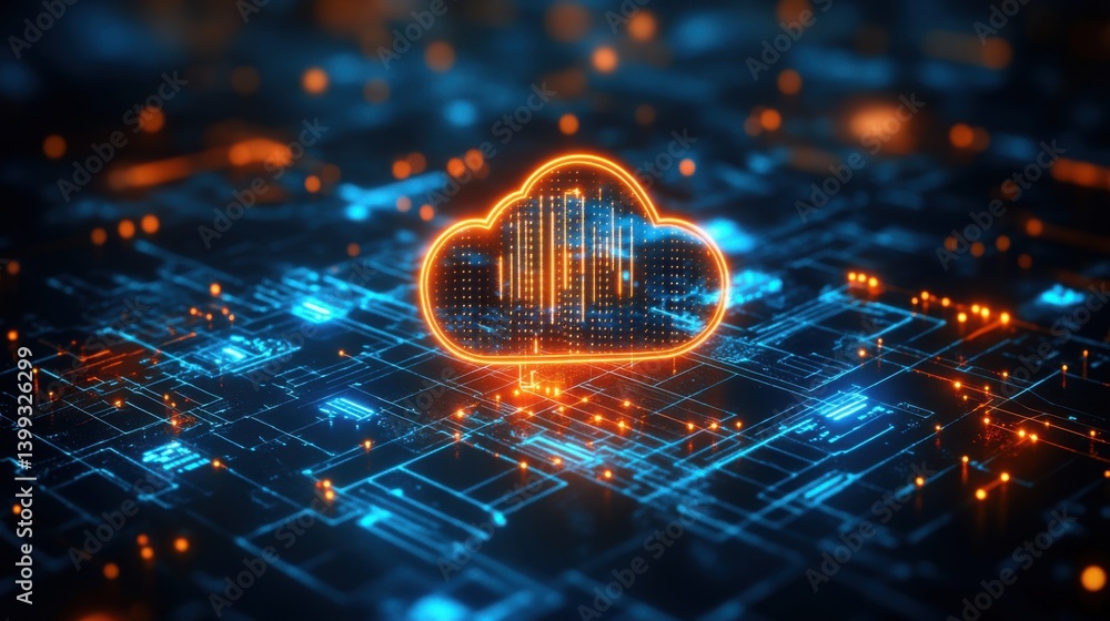 Aufkleber a vibrant digital cloud icon set against a circuit-like background, symbolizing cloud computing and 