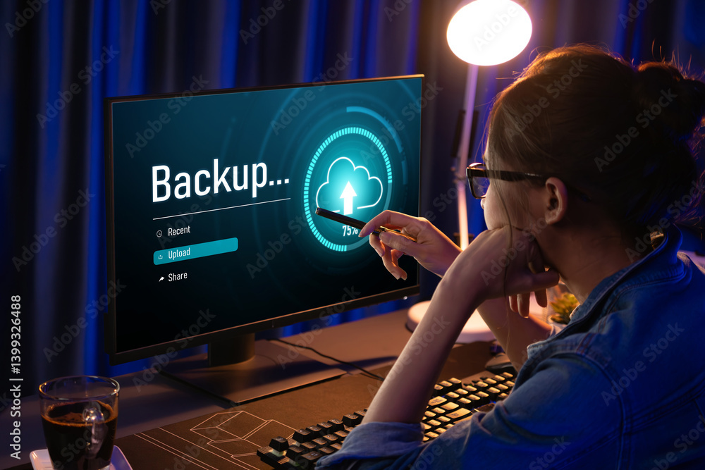 Poster backup storage data internet technology business concept. database storage cloud technology file dat
