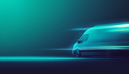 Delivery van displaying fast and easy ordering and delivering, with lights of speed