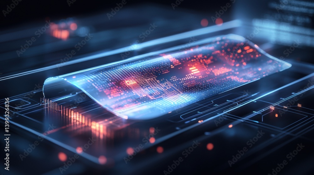Aufkleber a futuristic, transparent device displays intricate digital circuits and patterns, showcasing advanc