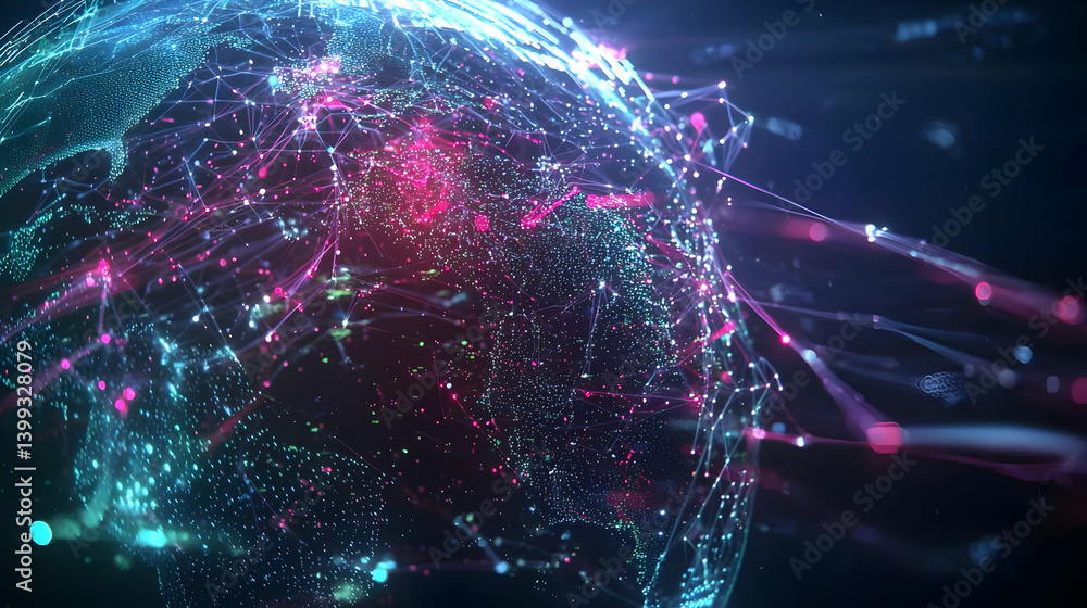 Poster abstract digital globe with glowing lines and points
