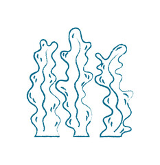 Underwater seaweed doodle. Aquatic plant illustration in silhouette style. Marine flora, abstract shape, chalk design, potential usage in educational materials or aquarium.