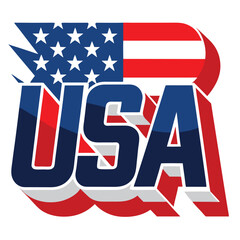 USA text over a flag background on white background. 