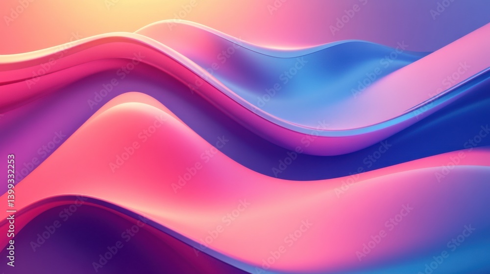 Poster a vibrant abstract image featuring flowing waves of pink and blue hues, creating a dynamic and visua