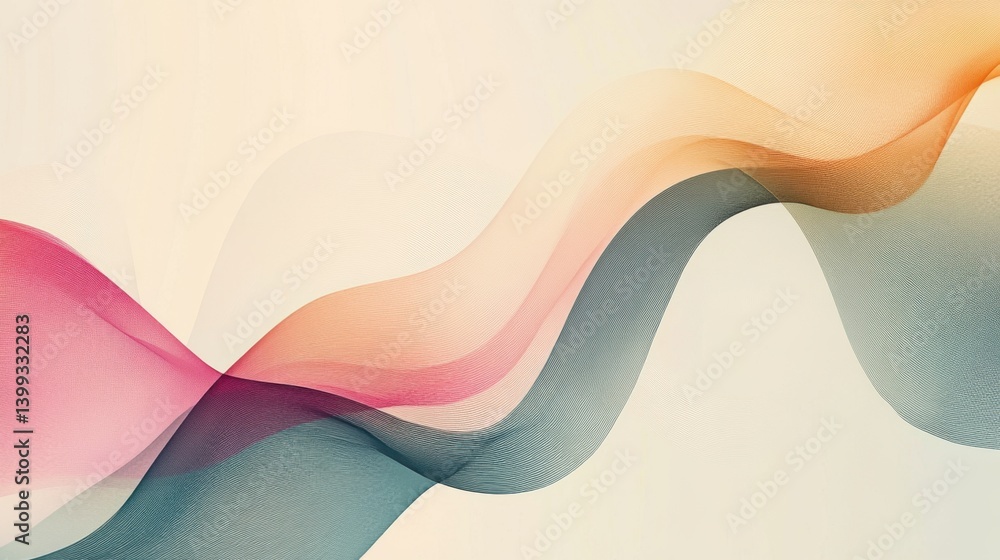 Poster abstract waves of color blend softly, creating a serene and modern aesthetic with flowing lines in p