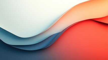 Naklejka premium A smooth, abstract design featuring layered waves in soft colors of blue, white, and orange, creating a serene and modern aesthetic.