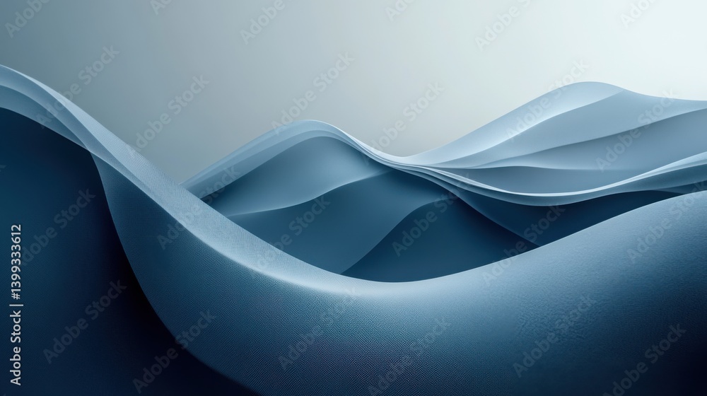 Poster a serene abstract representation of flowing waves in shades of blue, creating a calming and fluid vi