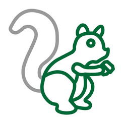 Squirrel with Nut Vector Line Dark Green Grey Icon Design