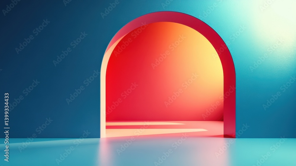 Poster a vibrant, geometric archway reveals a colorful gradient, creating a modern and inviting atmosphere 