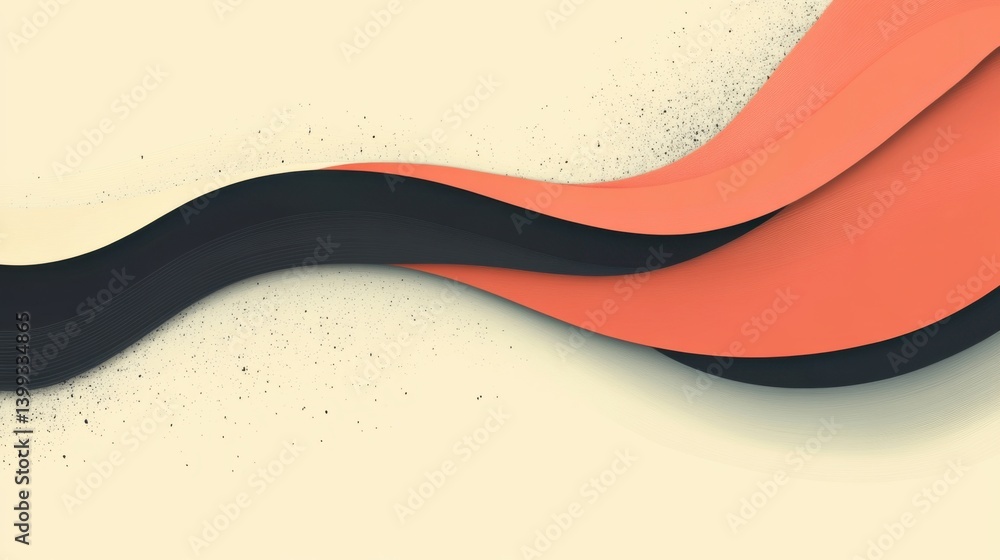 Aufkleber abstract design featuring flowing waves in black and orange against a soft beige background, creatin