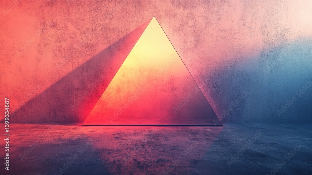 Poster a glowing triangular prism casts vibrant shadows against a textured wall, creating a striking visual