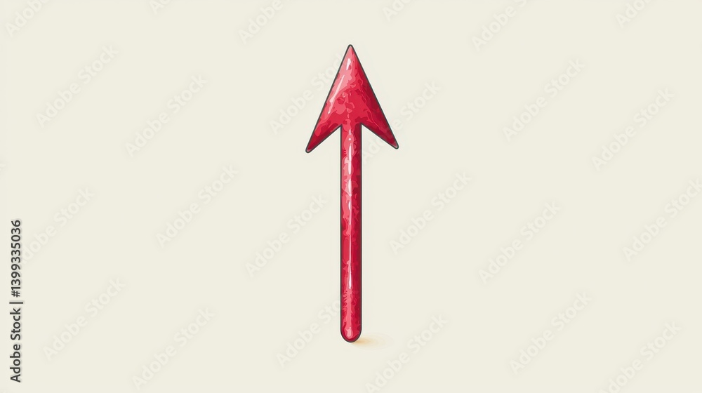 Poster red arrow on light background pointing upwards for directional use
