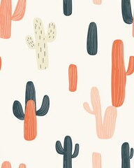 Seamless Pattern Prompts Cactus Desert Theme. Colorful Cactus Pattern Seamless Desert Plant Illustration