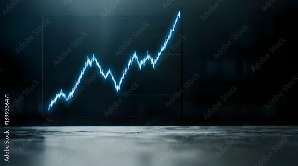 Poster glowing line graph on dark background