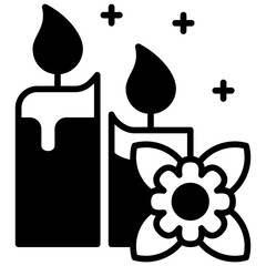 Aroma Candle glyph mini illustration icon, related to relaxation, spa, wellness and more. use for modern concept, print, UI, UX kit, web and app development. Vector EPS 10.