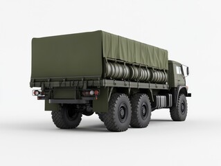 Armored military truck with a camouflage cover for tactical support and logistics.