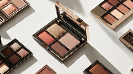Assorted eyeshadow palettes arranged on a white surface