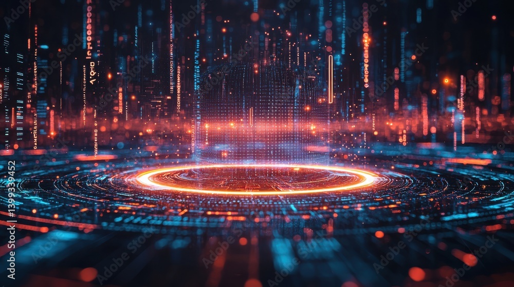Aufkleber a vibrant digital representation featuring glowing lines and data streams in a futuristic, circular 