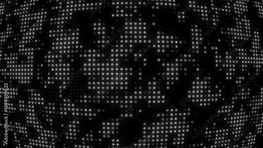 Wall mural white dots patterns glowing black video background, creating dynamic digital sphere effect for futur