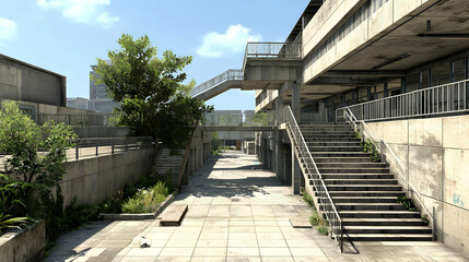 Abandoned Pixelated Concrete City Exterior Corridor