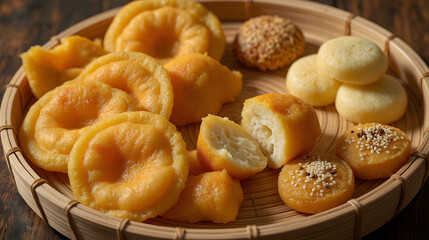 Assamese Til Pitha and Narikol Laru on Traditional Bamboo Plate