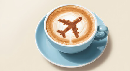 Coffee Airplane Latte Art Represents Travel Dreams and Flight Destination