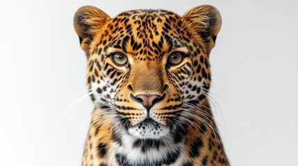 Close-up Portrait of a Leopard Facing Forward Against a Plain Background