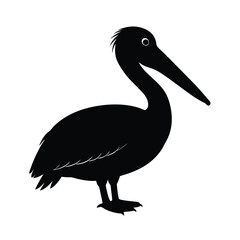 Pelican Silhouette Vector Art Design, Black and White Pelican Bird Vector Illustration