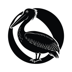 Pelican Silhouette Vector Art Design, Black and White Pelican Bird Vector Illustration