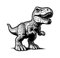 Detailed Engraving of Tyrannosaurus Rex with Mechanical Features in Black and White