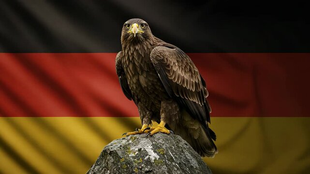 Majestic Eagle Standing Proud Before the German Flag &ndash; Icon of Power and Heritage