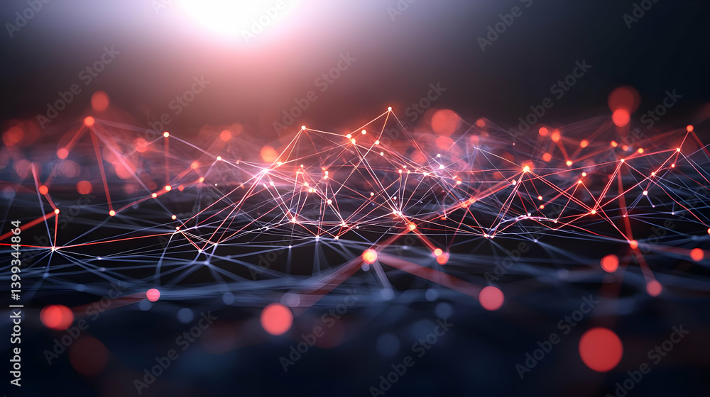 Aufkleber abstract digital network design with red glowing lines