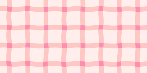 Preppy Gingham Plaid Seamless Pattern. Cottagecore Vector Background in Vintage Coquette Style of Pink Colors for Print on Textile, Paper, Web Design