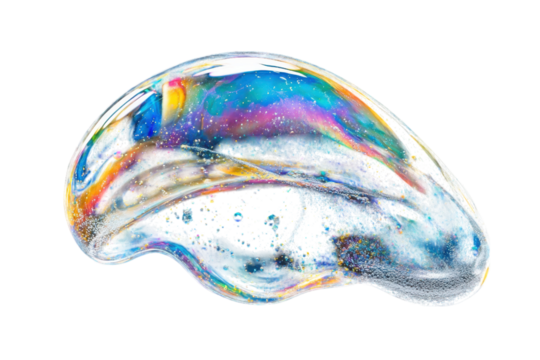 Holographic Bubble Shape – Iridescent Fluid Form Isolated on White