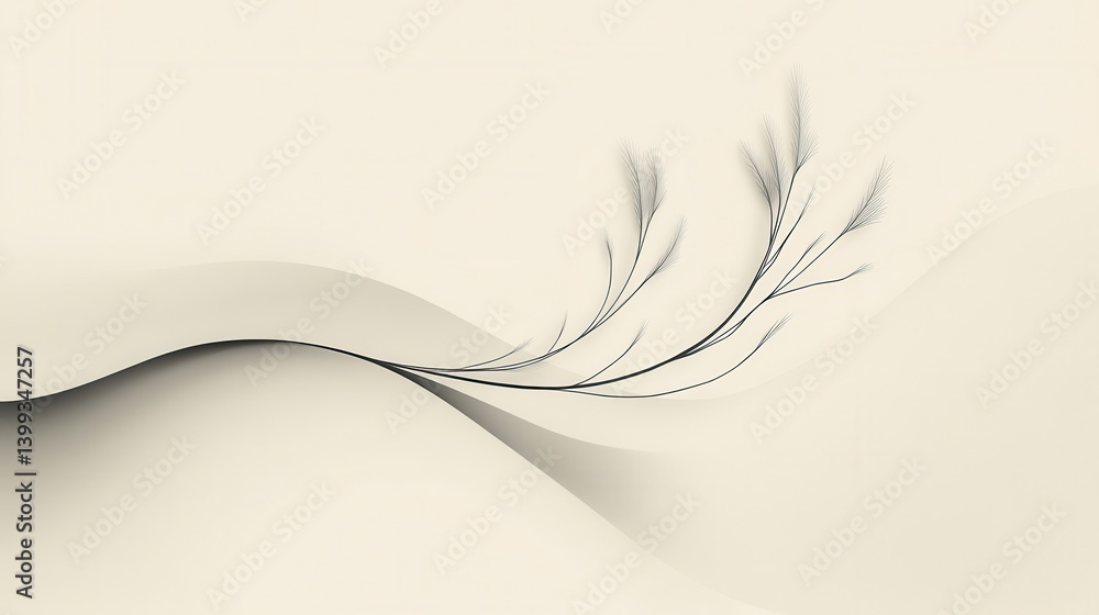 Poster a minimalistic design featuring flowing curves and delicate branches, creating a serene and elegant 
