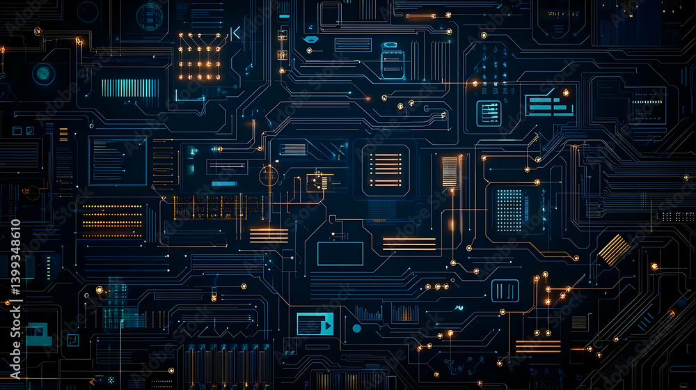 Poster abstract circuit board design with glowing lines
