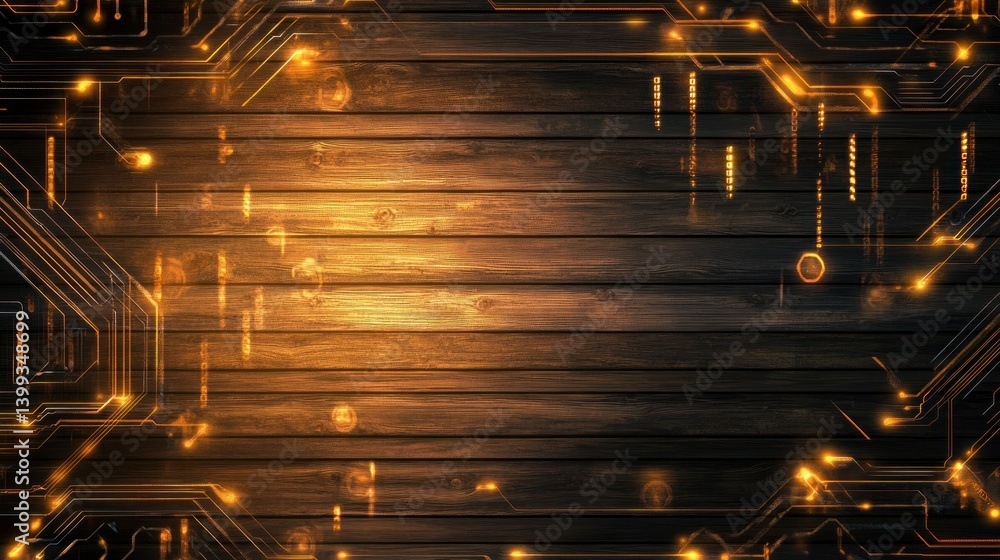 Poster futuristic cyber-wood texture with glowing data circuit lines background wallpaper ai generated imag
