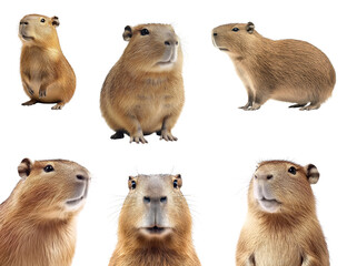 set of a Capybaras isolated on white background
