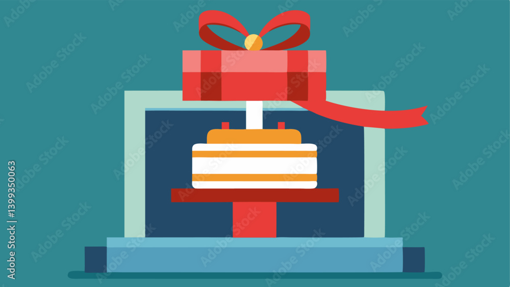 Poster custom cake design a closeup of a 3d printer working on a multilayered cake with designs of ribbons 