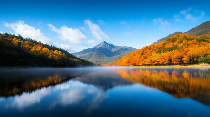 Autumn Landscape Reflection On Calm Lake