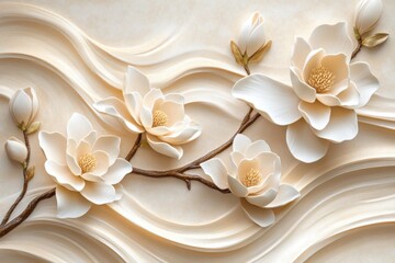 Delicate magnolia blossoms on flowing cream backdrop