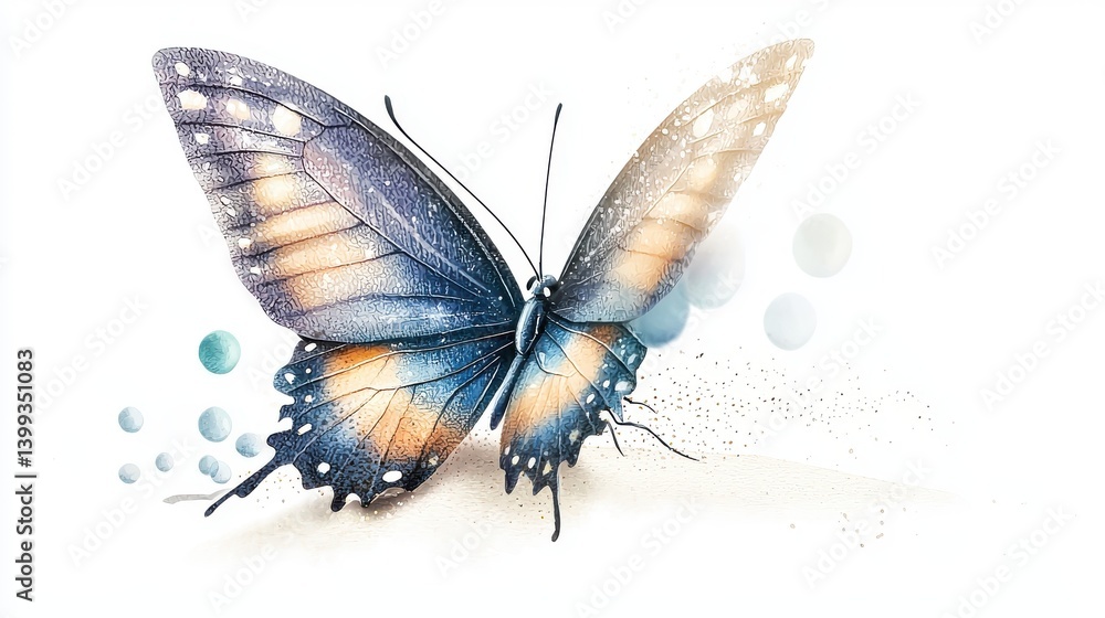 Poster a captivating image of a delicate and ethereal butterfly its iridescent wings gently floating agains