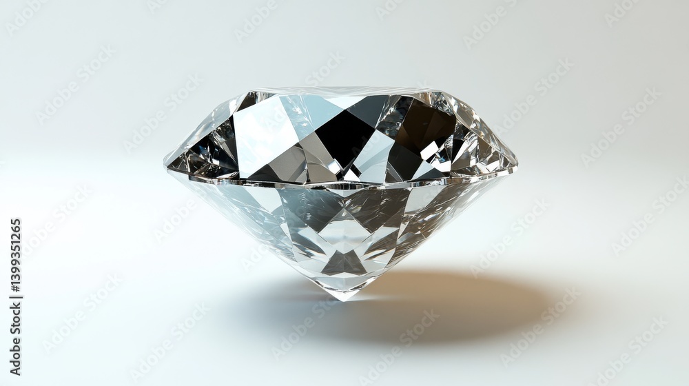 Poster a sparkling diamond with multiple facets, reflecting light brilliantly against a simple background.