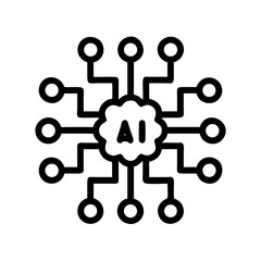 Central AI Core with Branching Nodes Icon Design
