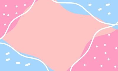 Abstract soft blue, pink and peach background with wavy shapes and dotted elements. Modern minimal design for banners, invitations, or digital presentations.