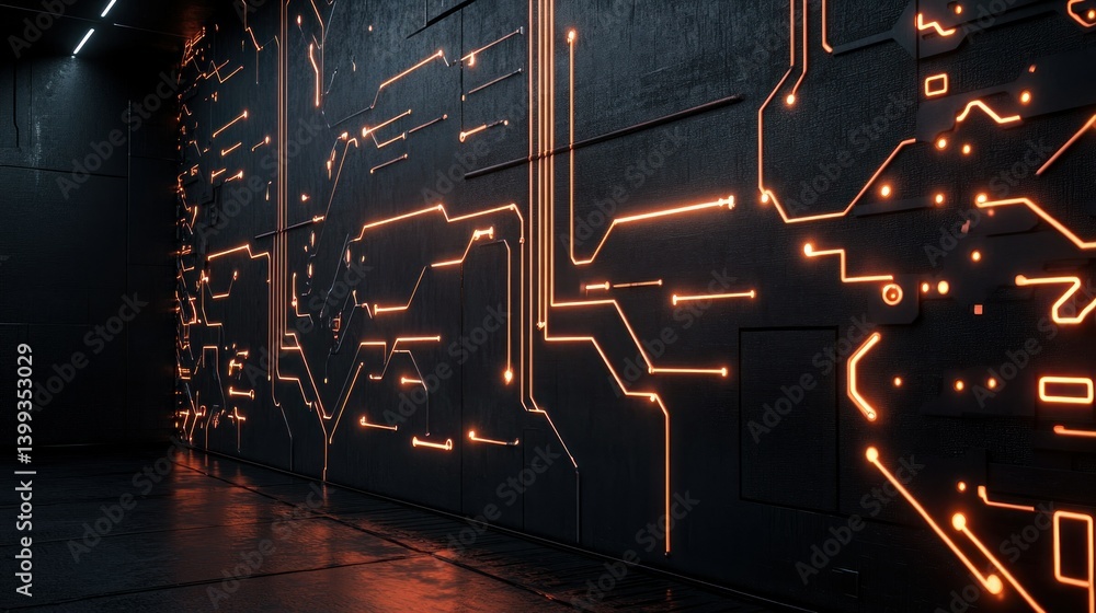 Poster futuristic walls with neon circuit patterns etched into their surfaces background wallpaper ai gener