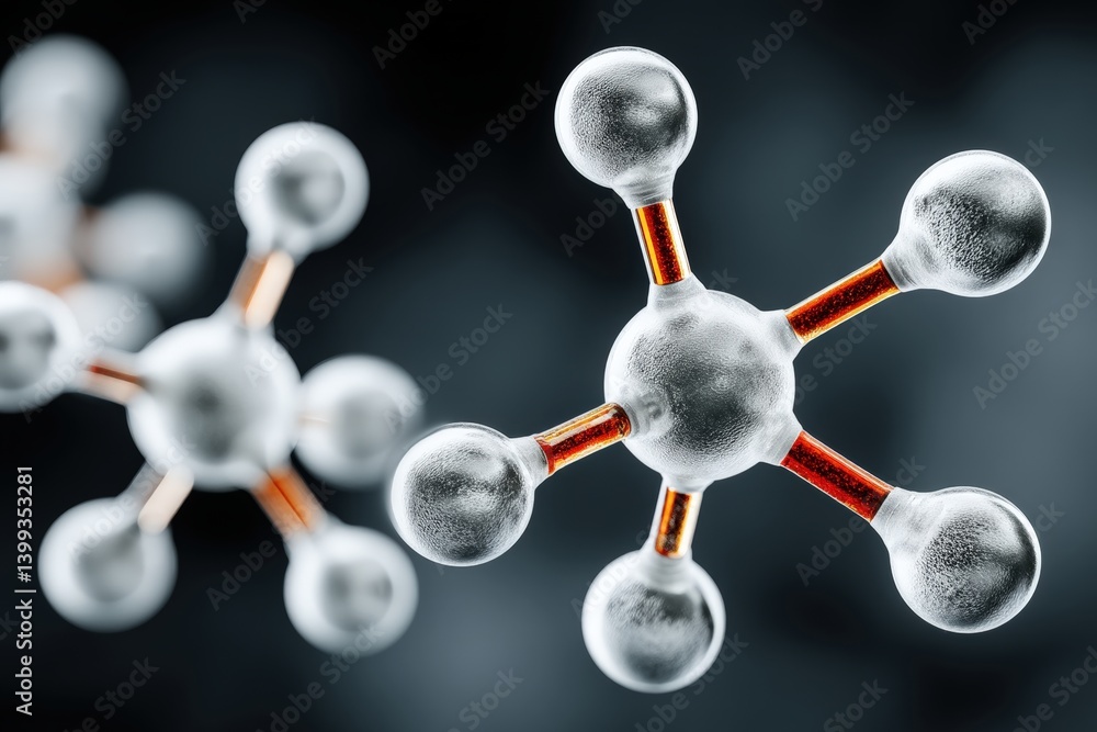 Poster an abstract image of molecular structures representing atoms, connected by bonds, showcasing the com